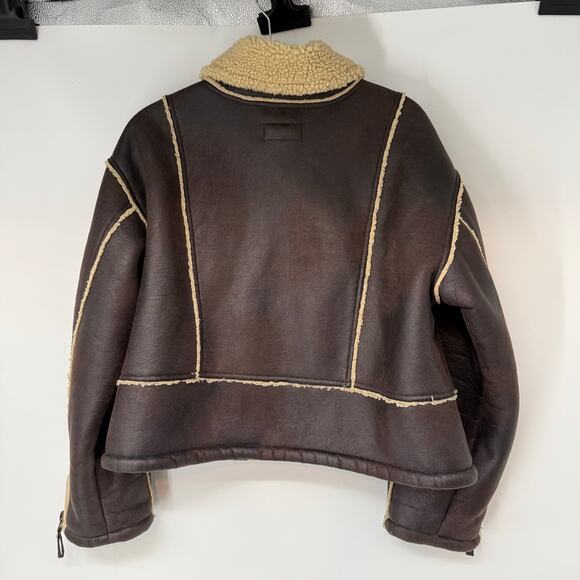 Pilcro by Anthropologie Faux Leather Jacket Womens Size XL Brown Sherpa-Lined - Picture 5 of 12
